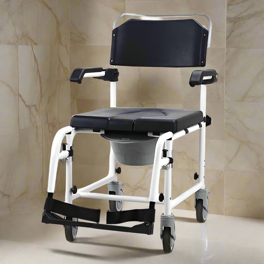 Ausnew Home Care Disability Services Deluxe Attendant Propelled and Height Adjustable Commode | mount druitt, rooty hill, blacktown, penrith (5838425227432)