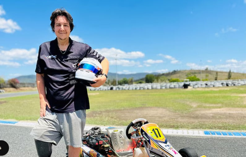 Go-kart racing helps Queensland motorsport enthusiast recover from trauma of losing leg