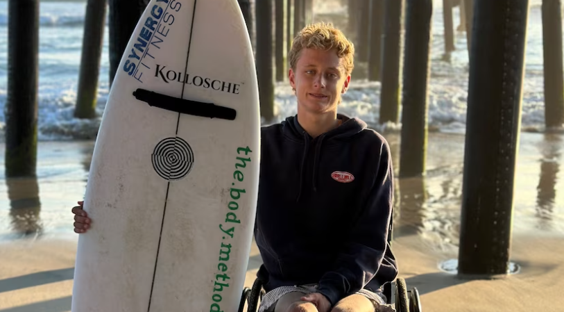 Teenager Kai Colless wins adaptive surfing world title in California one year after losing full use of his legs