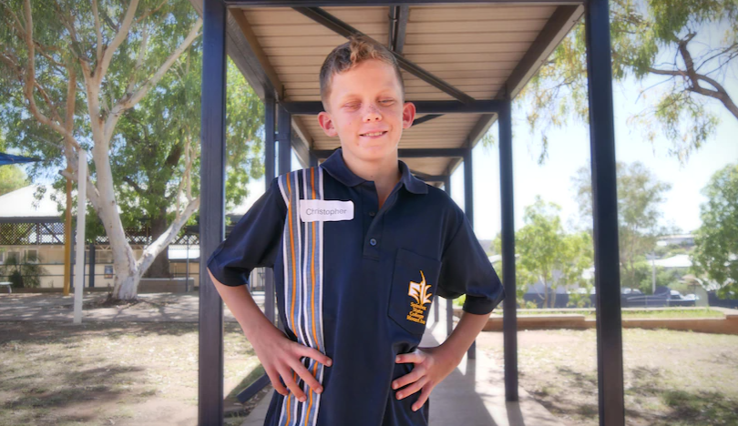 No obstacle too much as vision impaired Christopher McLeod-Barrett, 12, tackles first day of high school in rural Queensland